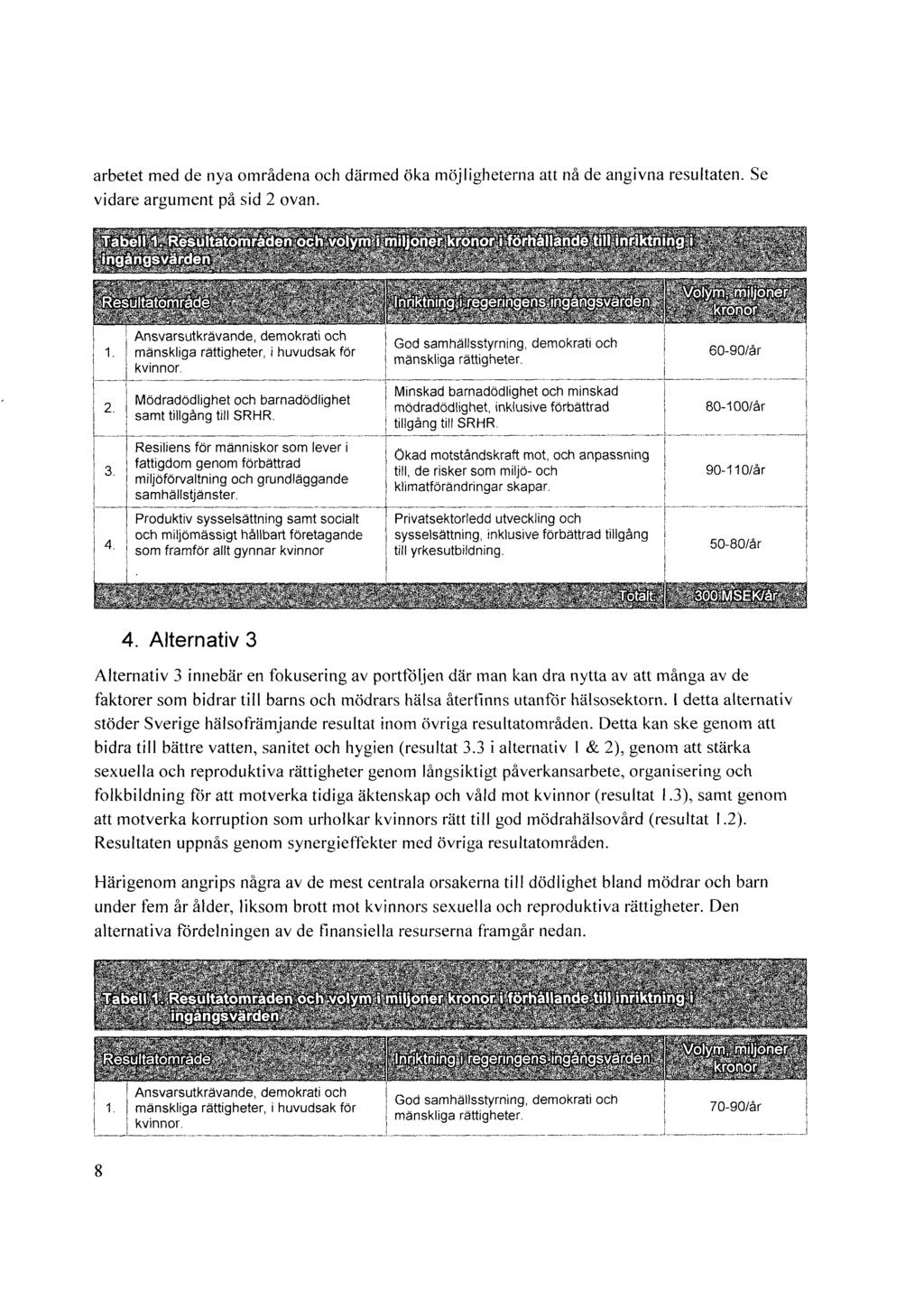 1, Ansvarsutkrävande 1 som 4 : mänskga arbetet med de nya områdena och därmed öka mögheterna att nå de angvna resutaten Se vdare argument på sd 2 ovan,tabe 1Rosutatornradc- 1 och voym moner kronor