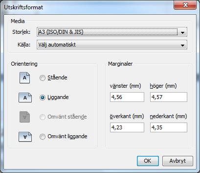 utskriftens storlek (A3, A4,.
