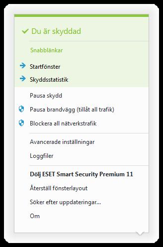 4.7.4 Programmeny Vissa av de viktigaste inställningsalternativen och funktionerna är åtkomliga genom att du högerklickar på systemfältsikonen.