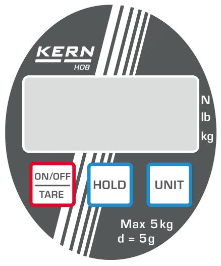 4.2 Översikt av indikeringar och tangentsatsen Indikeringar: kg lb N Exempel HDB-N Den aktuella viktenheten är kilogram. Den aktuella viktenheten är pund. Den aktuella viktenheten är Newton.