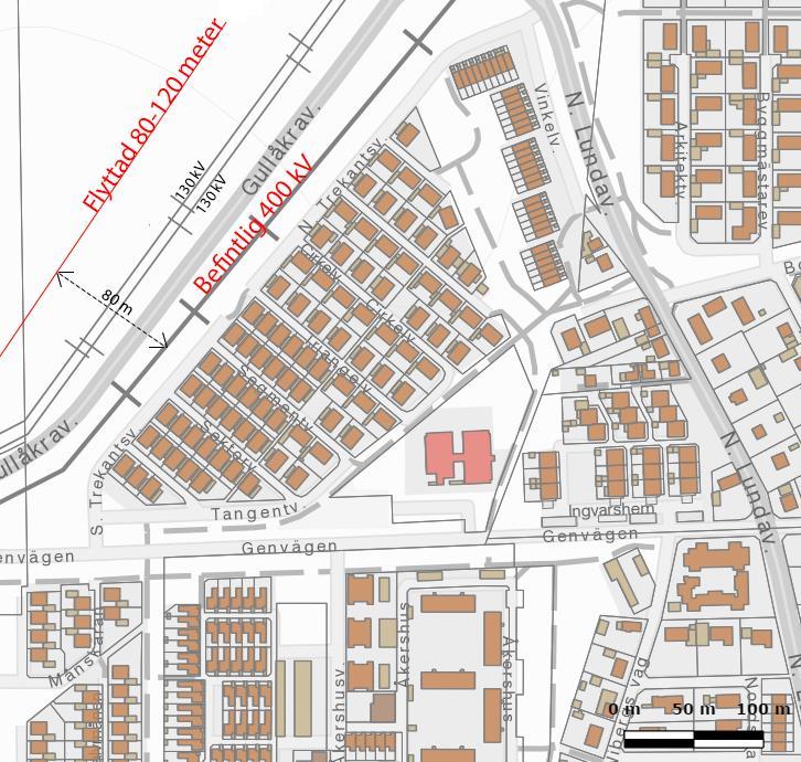 Figur 2 Ungefärlig placering efter omplacering av 400 kv luftledning 2.