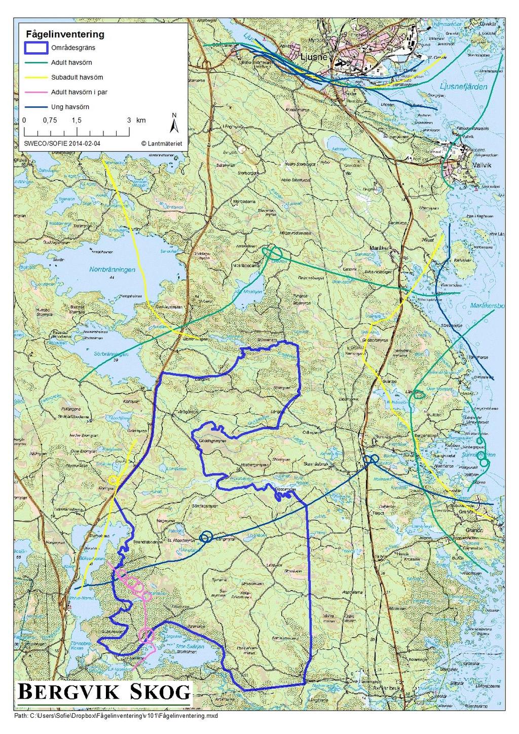 Karta 1, kartan visar örnrörelser