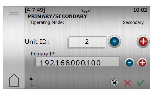 Gör till sist lämpliga inställningar för den sekundära enheten i menyn primär/sekundär. Ingen extern nätverksanslutning till systemet.