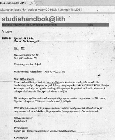 TNMK054 - LJUDTEKNIK 1 Introduktion till digital audio,