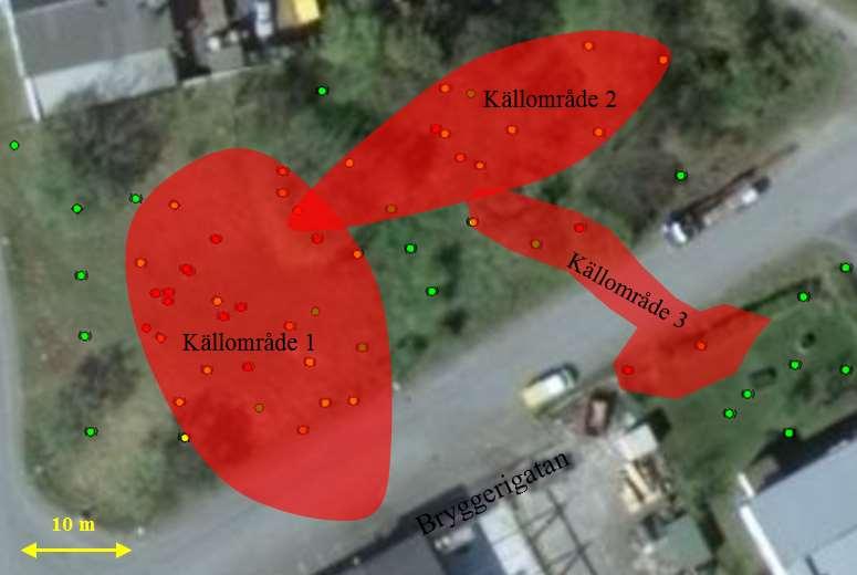 KÄLLOMRÅDEN Källområde Area, m 2 Djup, m Volym, m 3 Förorenings mängd, kg 1 800 0 20 16 000 1 000 1 500 Föroreningen utgörs nästan