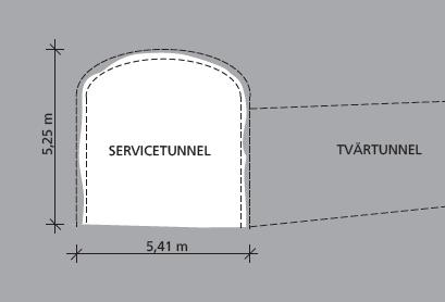 Servicetunneln utgår från befintlig anläggning vid Kungsträdgården och löper hela vägen längs med spårtunneln eller spårtunnlarna mot Nacka Centrum.