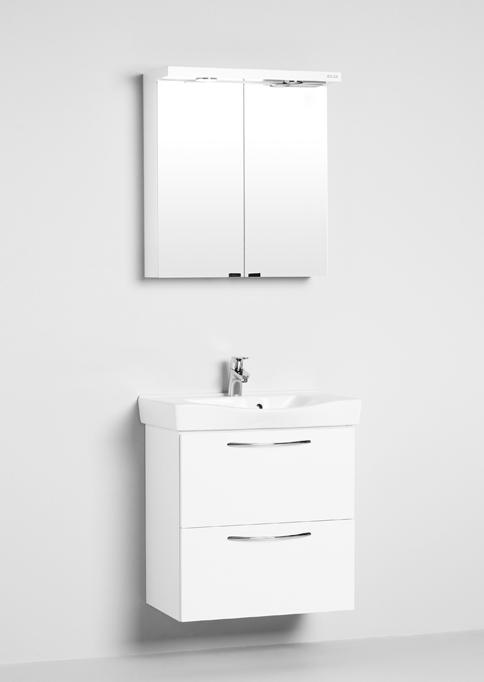 Basic tvättställspaket, vit. Spegel, vit spegelbelysning med eluttag 230V.