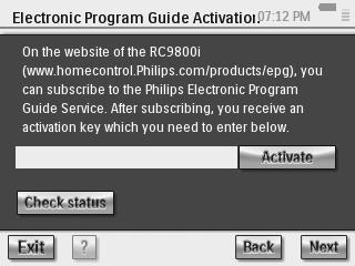 5 Välj Activation (Aktivering). Fönstret "Electronic Program Guide Activation" (Aktivera programguide) öppnas. 6 Skriv in din aktiveringskod och tryck på Activate (Aktivera).