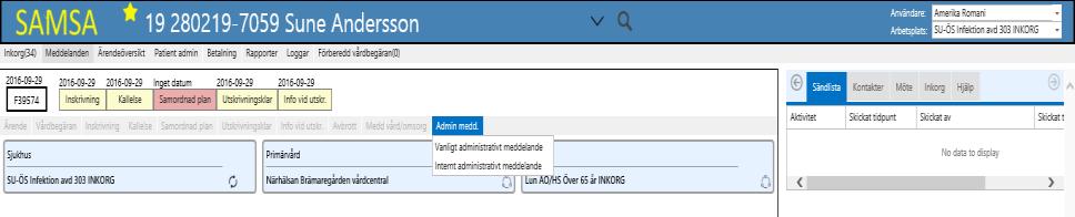 Administrativt/internt meddelande Välj typ av meddelande Ingen