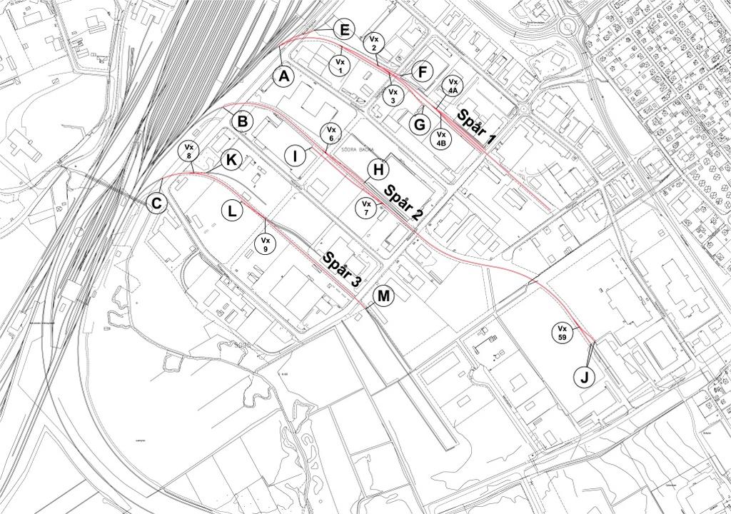 5(11) Spåranläggningens omfattning Spåranläggningen består av tre industrispår på Södra Backa industriområde (industrispår 1, 2 och 3) samt ett industrispår på Norra Backa industriområde