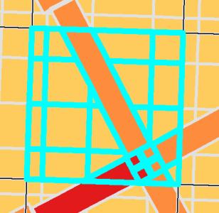 För halter i gaturum med nära bebyggelse på ena eller båda sidor representeras halten i gaturummet av en polygon som har samma bredd som vägen.