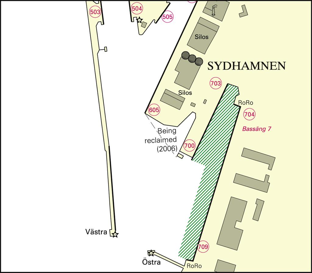 Bilaga 5 Helsingborg (Sydhamnen) Område Mellan kajplatserna 700 709 i Sydhamnen Får ej användas för navigering. Trafik Alla lotspliktiga containerfartyg som tillhör lotspliktskategori 3 enligt 2 kap.