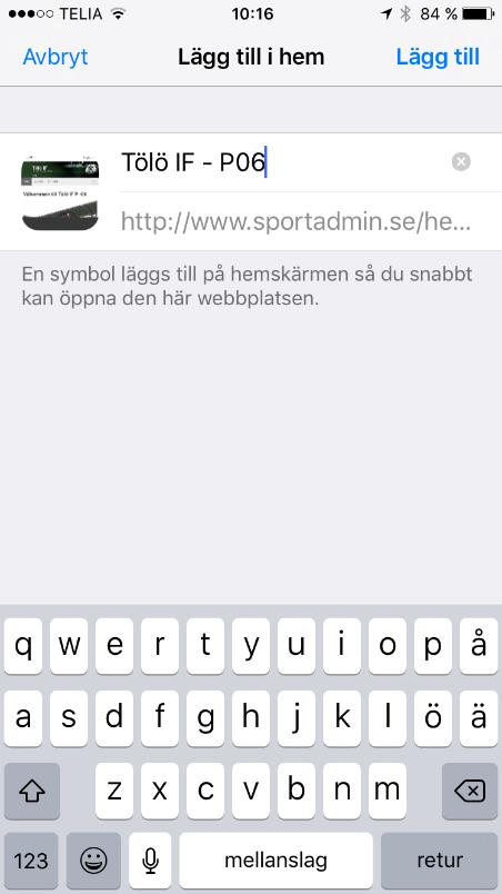 hemskärm Klicka på Lägg