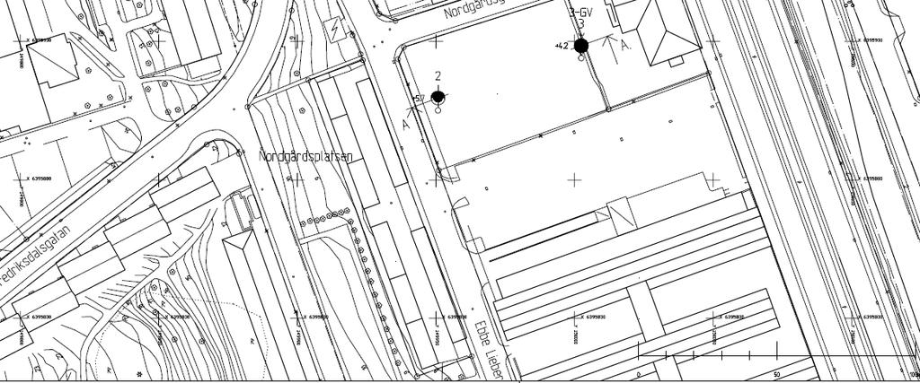 Utsnitt ur planritning G1 visande vald sektion A (punkt 2 & 3) för stabilitetsberäkning. Figur 6.