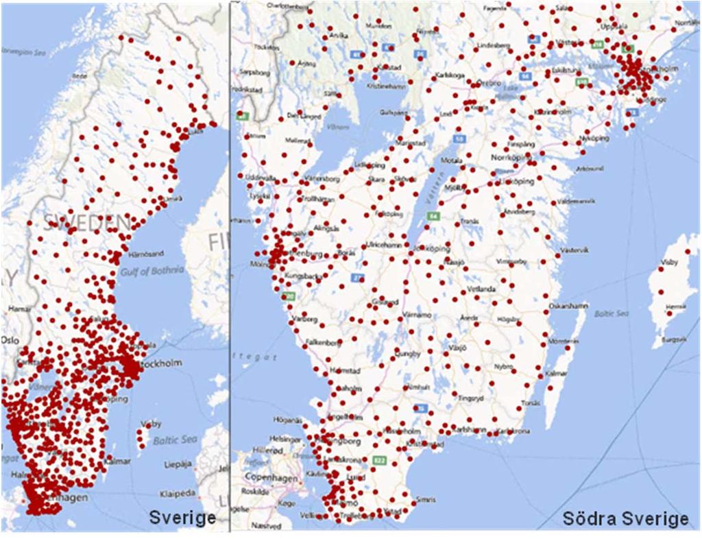 62 6.2. Områdesindelningen i Sampers nationella modell I den nuvarande versionen av Sampers nationella modell finns det 683 prognosområden (Emmeområden) som tillsammans täcker in Sveriges yta.