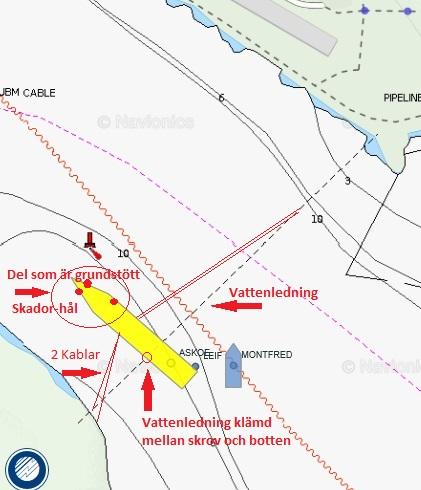 Hässelby holme. Innan bärgningen påbörjades fördes flera samtal mellan olika parter, bl.a. Transportstyrelsen, Kustbevakningen, länsstyrelsen, Stockholm Vatten, rederiet och klassningssällskapet.