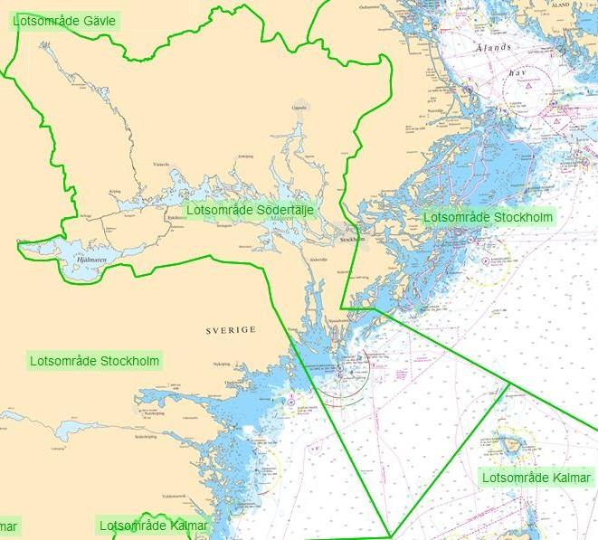 1.6 Platsen för händelsen 1.6.1 Lotsområde Södertälje Lotsområde Södertälje omfattar vattenområdet i och just utanför skärgården från Dalarö ner till Landsort, vidare till Sävsundet och sedan upp