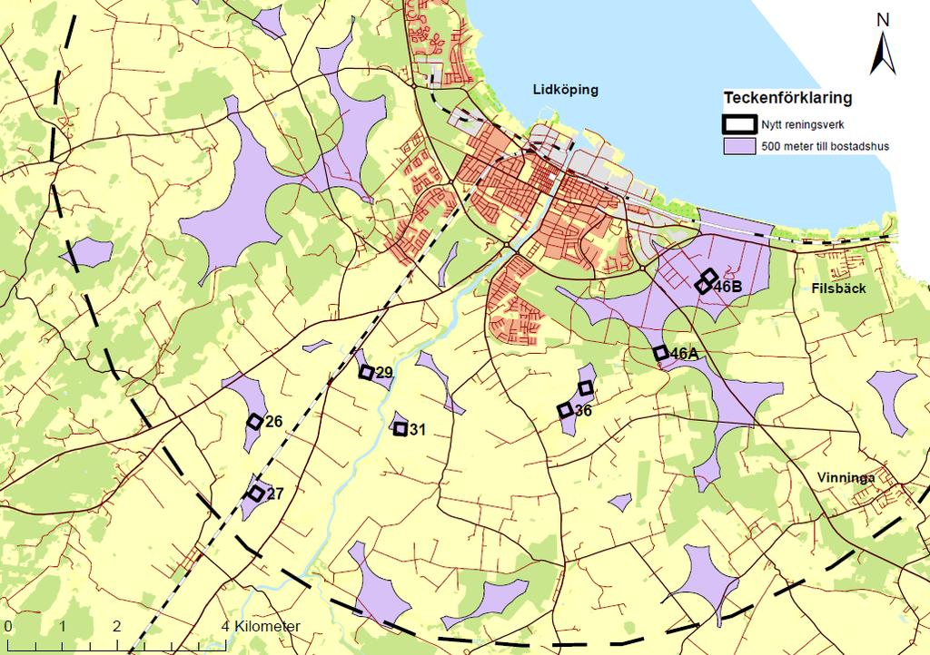 6.2 Alternativ lokaliseringar Utifrån kriterier för etablering av ett nytt reningsverk i Lidköpings kommun och ett kartmaterial som visar var möjlig etablering kan ske har representanter för