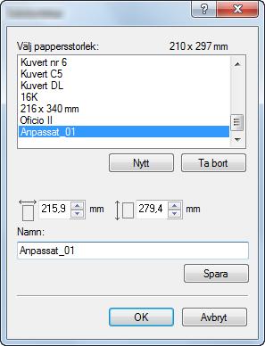 Skriva ut från dator > Skriva ut från dator 3 Klicka på knappen [Ny]. 3 4 5 7 6 4 Ange pappersformatet.