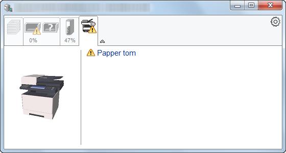 Skriva ut från dator > Övervaka skrivarstatusen (Status Monitor) Varning Om ett fel uppstår visas en 3D-bild och ett meddelande.