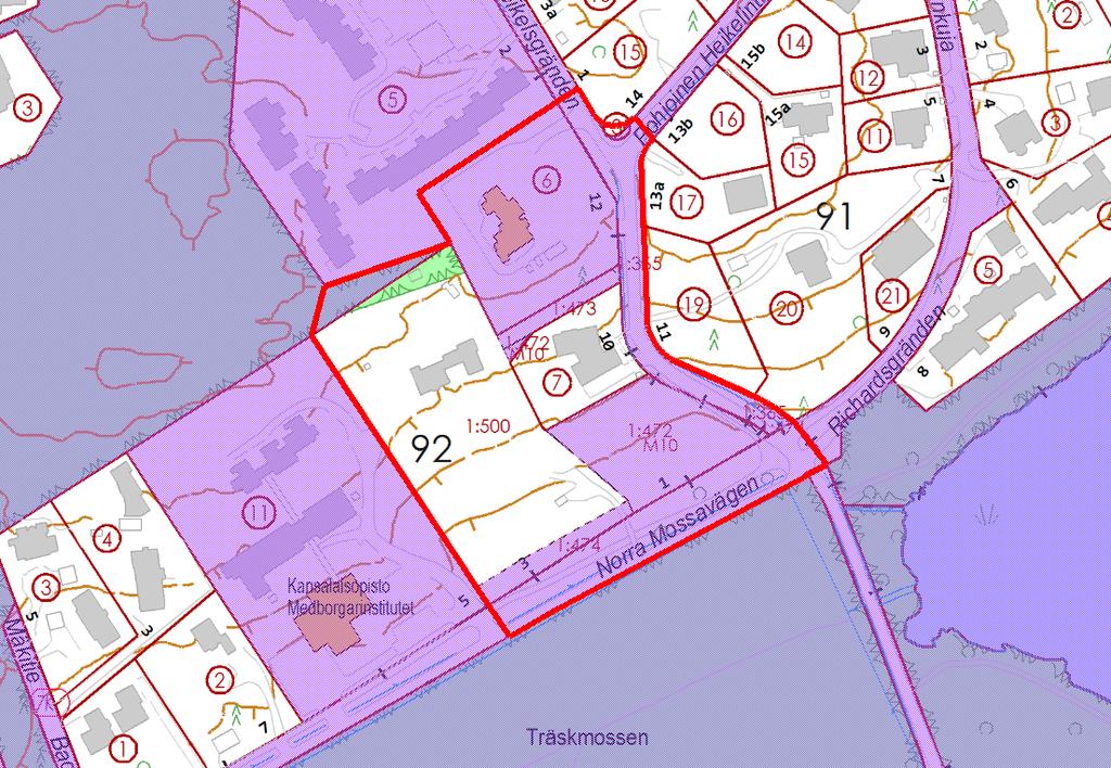 473, 235-402-1-474, 235-402-1-500 samt delar av gatuområden i 4:e och 6:e stadsdelen och parkområde i 7:e stadsdelen.