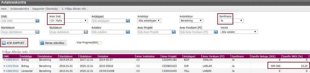 Ni når rapporten enligt nedan: Välj enligt nedan för att få ut en samlad bild över samtliga avtal med