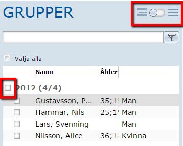 För att exportera testresultat för samtliga testpersoner, markera rutan välja alla som är markerad i bilden. Bild 64.