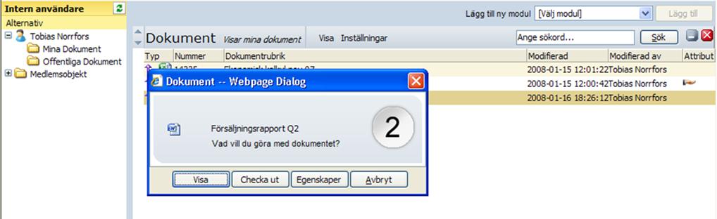 Menyvalet Giltig till sorterar dokumenten efter giltighetsdatum, det dokument som är närmast sitt giltighetsdatum visas först i listan.