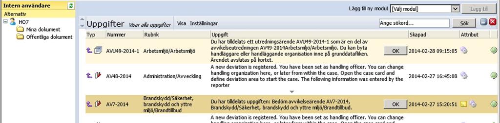 Information till avvikelsens ägare: Ägaren får ett mejl med följande innehåll: På ämnesraden: En avvikelse har rapporterats med ärendenummer <case id> Meddelande: En ny avvikelse har inträffat i