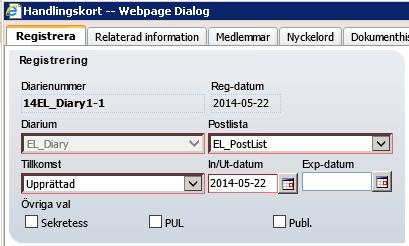 Obs: Om du markerar ett ärende som är sekretessbelagt behöver du FKbehörighet (Full Kontroll) för att kunna diarieföra en handling (för mer information om sekretess, se avsnitt 27.3.