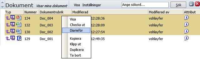 Om beskrivningen är definierad för dokumentet som diarieförs ärver handlingen beskrivningen från det kopplade dokumentet. Annars ärver handlingen beskrivningen som finns på Handlingskortet.