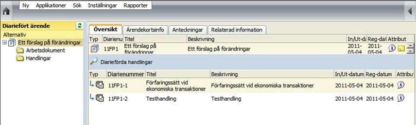 15 Visa handlingar via ärende För att se ett ärende, och de handlingar som är diarieförda under ärendet, så öppnar du ärendet, t.ex. från startsideboxen Ärenden.