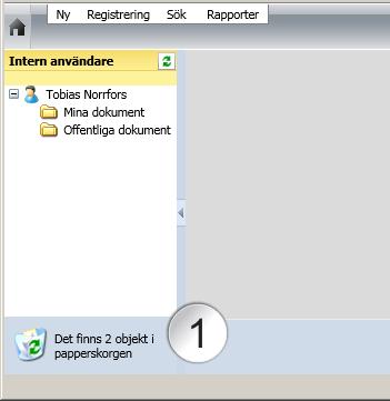 22 Ta bort och återställ objekt I Platina finns det en Papperskorg från vilket borttaget objekt kan återställas, eller raderas från papperskorgen om man hellre vill det.