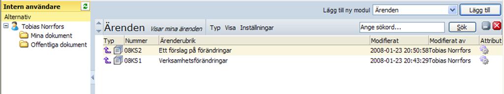 3. Ärende skickas till handläggare för handläggning 4. Under ärendet skapar handläggaren nya dokument baserade på speciella mallar. Dokumenten skickas via postlistan till diariet för diarieföring. 5.