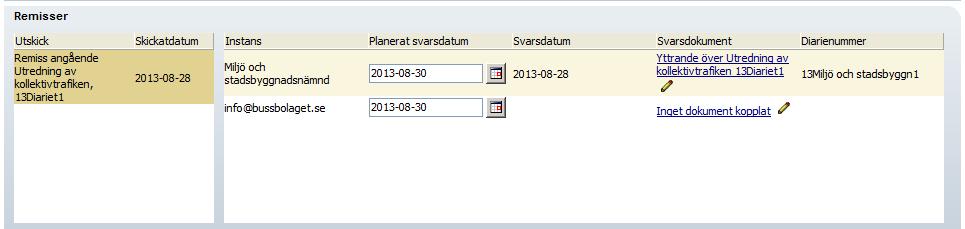 Handlingskortet visas så att du kan diarieföra yttrandet på ärendet. Klicka OK. Ett meddelande visas som säger att yttrande har skickats och dokumentkortet stängs.