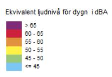 Dygnsekvivalent ljudnivå från vägtrafik, 1,2 m över mark, grid 1x1 meter.