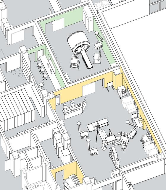 Typrum hybridsal plan 04 SAMBAND Teknik Manöver MR kamera Förberedelse rum Operations sal Bilden är från sjukhus i Erlangen München Granskningsrum Video/ Bearbetning Ingång patienter som endast skall