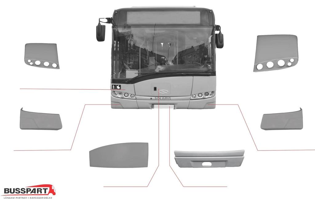 KAROSSERIDETALJER Solaris Höger lampsarg fram SU-HLF Vänster lampsarg fram SU-VLF Frontlucka komplett