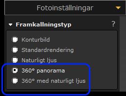 Ny framkallningstyp: 360 Panorama CET Designer stödjer nu framkallning av 360 panoramabilder för export till och användning av VR på smartphones, eller