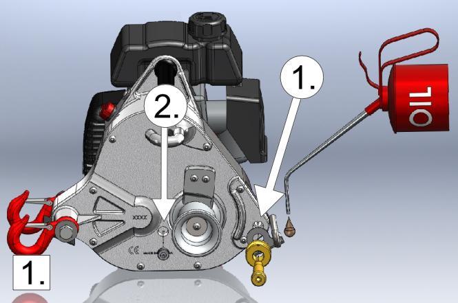 2 Smörjning Repets införselkrok (bild 1, nr. 1) måste röra sig fritt. Smörj regelbundet med tunn olja. Smuts och skräp mellan kroken och axeln kan hindra den från att rotera.
