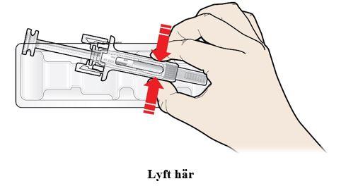 För en behagligare injektion, låt den förfyllda sprutan ligga i rumstemperatur i cirka 30 minuter före injektion. Tvätta händerna noga med tvål och vatten.