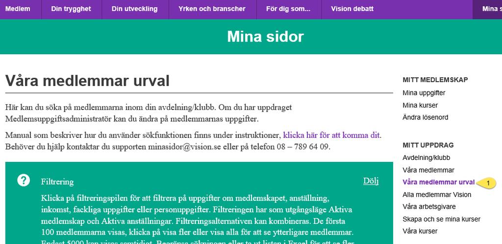 Filtrerad sökning - Yrkesverksamma medlemmar 1.