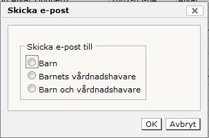 Välj Barnets vårdnadshavare i dialogrutan. Observera att Nacka har valt att endast använda funktionen för att skicka e-post till elevens vårdnadshavare. 5. Datorns e-postprogram öppnas. 6.