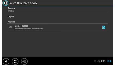11. Slå på Bluetooth. 12. Välj Bluetooth och välj sedan SÖK EFTER ENHETER. En sökning görs i TomTom Bridge efter din telefon, och den visas sedan som en tillgänglig enhet. Tips!