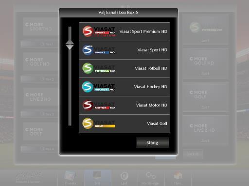Välja kanal i Digitalbox Välj Bild i huvudmenyn för att öppna meny för bild och kanalval. Peka/klicka på Namnet i den box som kanal skall ställas in för att öppna listan med tillgängliga kanaler.