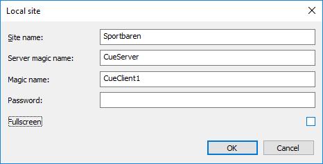 Windows Välj New för att lägga till Ditt system Ge Ditt system ett namn (valfritt) under Site name Fyll i CueServer under Server magic