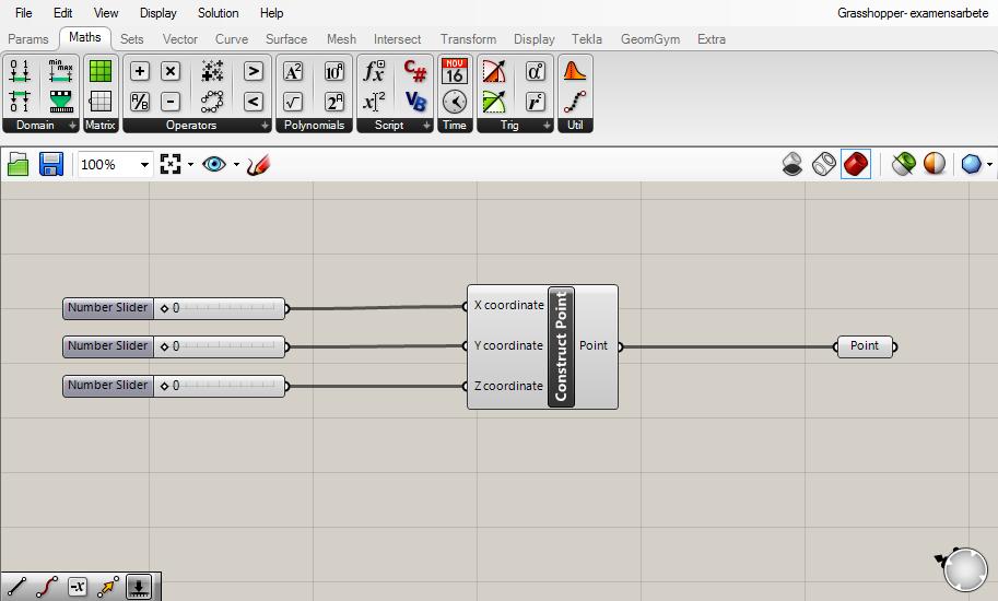 Robert McNeel & Associates har för Rhinoceros utvecklat ett visuellt programmeringstillägg i form av en plug-in så kallad Grasshopper. 3.8.