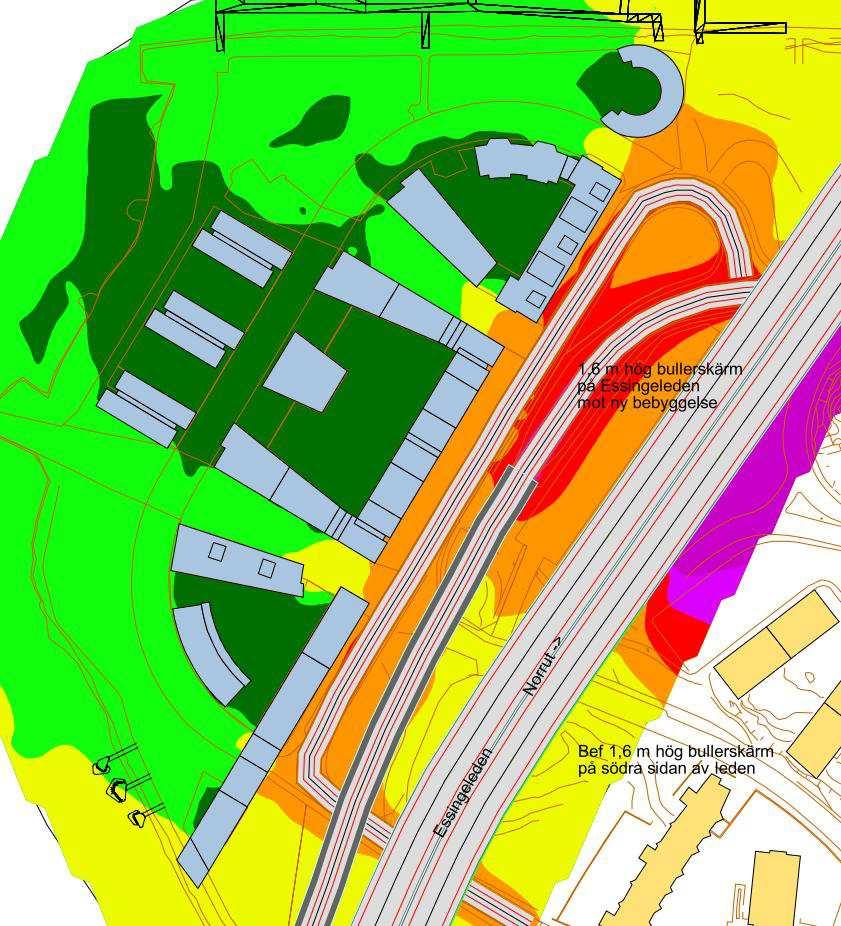 Trafikbullerutredning.docx Mall: Rapport Advanced 2010.dot ver 1.0 Ekvivalent ljudnivå på markplan med skärm på båda sidor om Essingeleden.