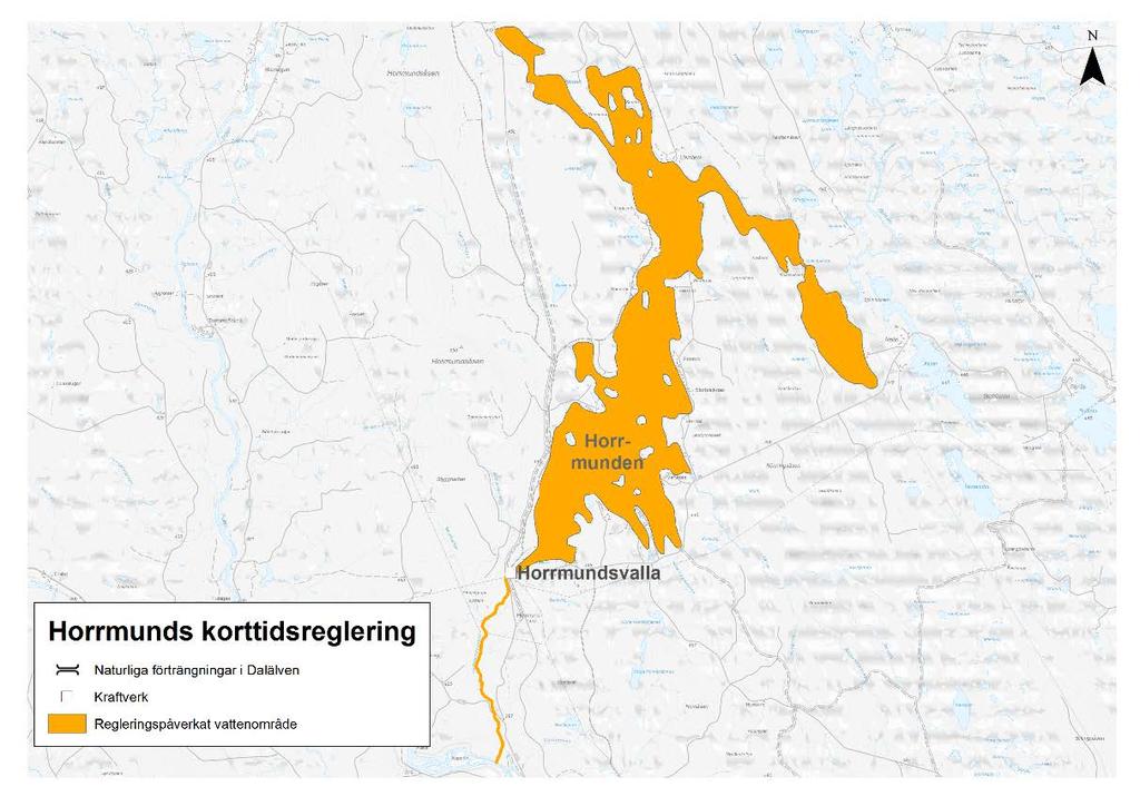 Västerdalälven: Horrmund:s korttidsreglering Horrmunds kraftverk ligger i ett biflöde till Västerdalälven och har en fallhöjd av 90 meter. Tabell 11. Horrmunsjöns regleringsmagasin.