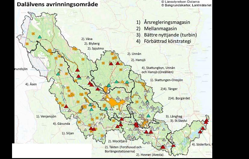 Samlade potentialer för effektökning För att uppnå större energi- och effektökning i Dalälven behövs stora förändringar i vattenkraftssystemet och stora nyinvesteringar.